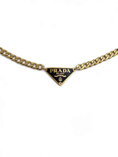 prada triangle logo repurposed necklace|gold Prada necklace dupe.